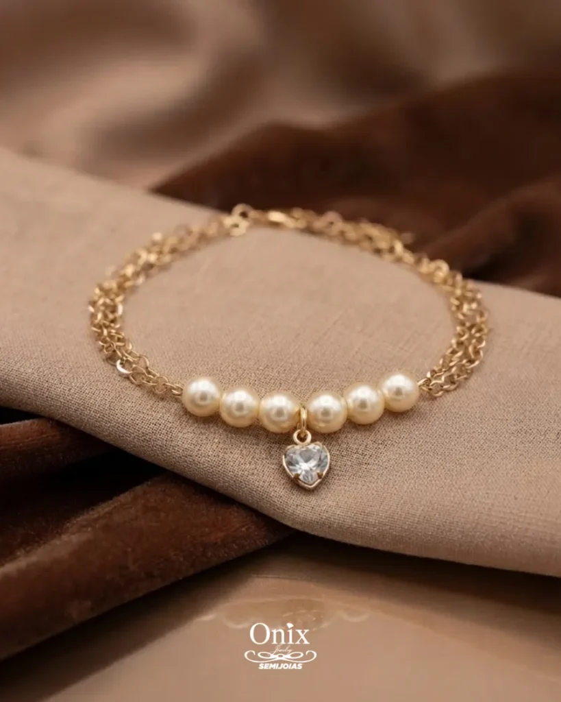 Pulseira Pérolas e Coração